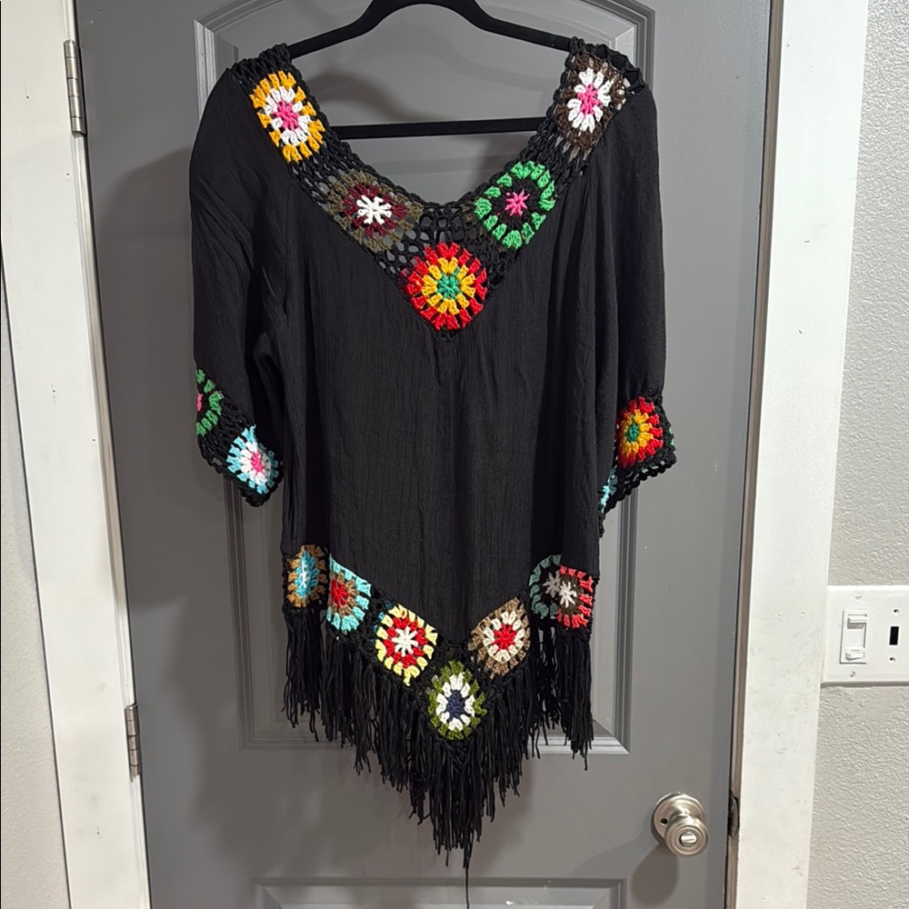 Bohemian Crochet Fringe Poncho